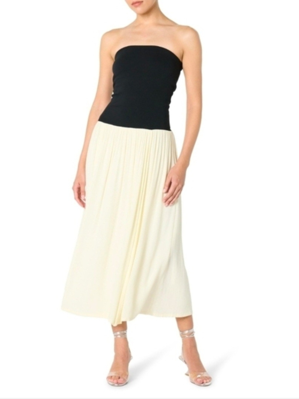 * The Drop Womens Lillian Mixed Media Strapless Maxi Dress Classic Chic